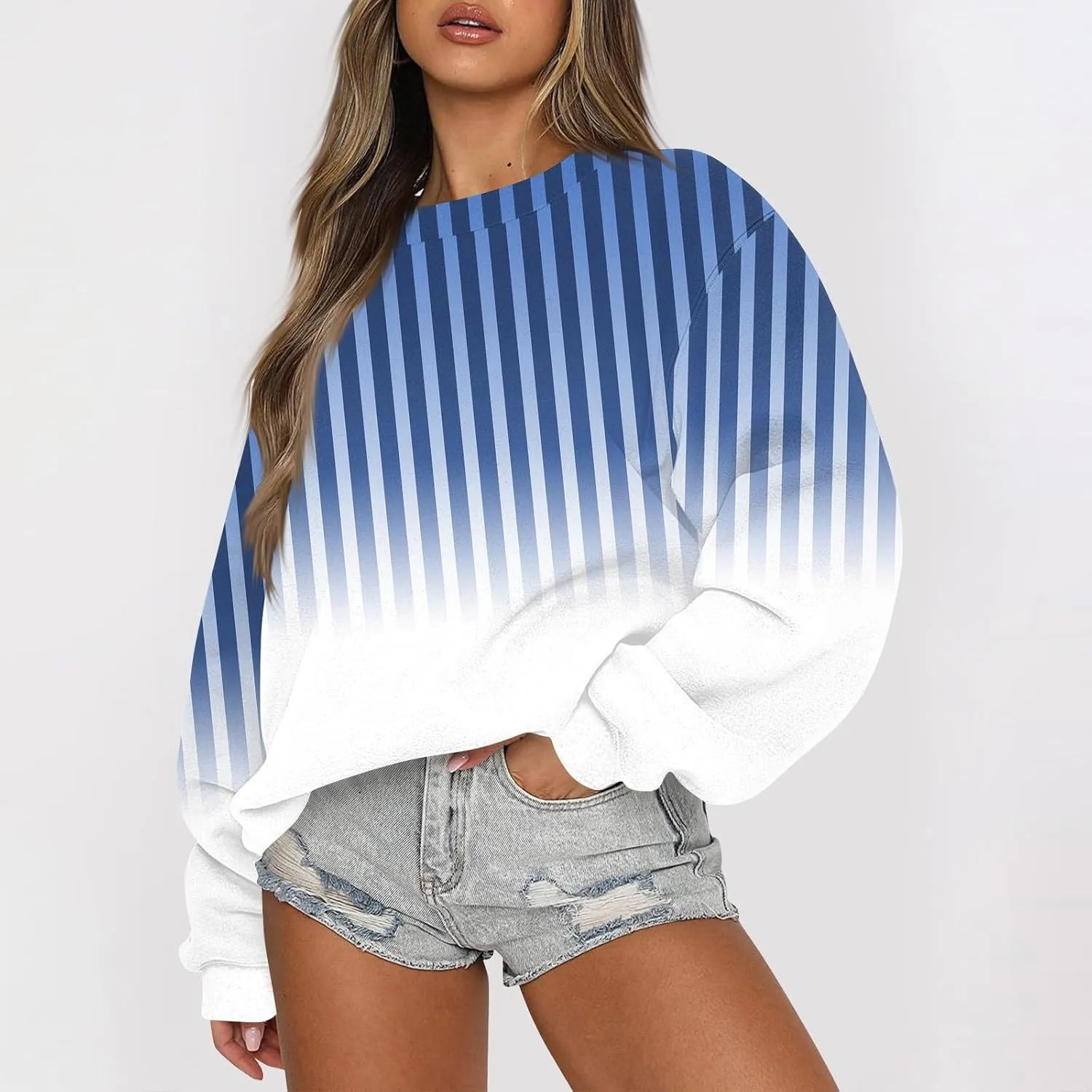 Fall Sweatshirts For Women Fashion 2024 Crewneck Striped Pullover Sweatshirts Trendy Crop Winter Long Sleeve Shirts