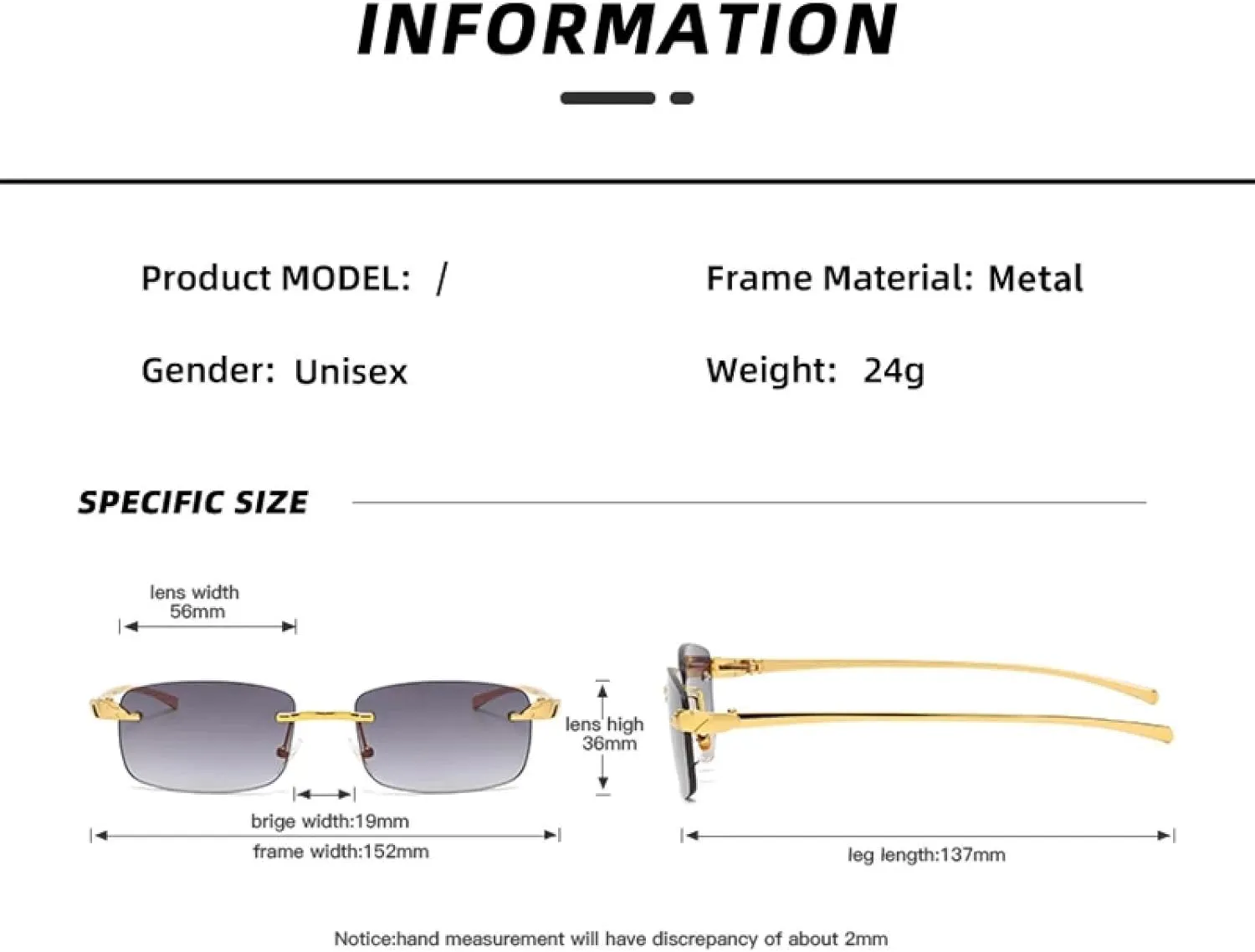 Fashion Vintage Rimless Sunglasses Women Men Luxury Popular Travel Driving Metal Small Sun Glasses