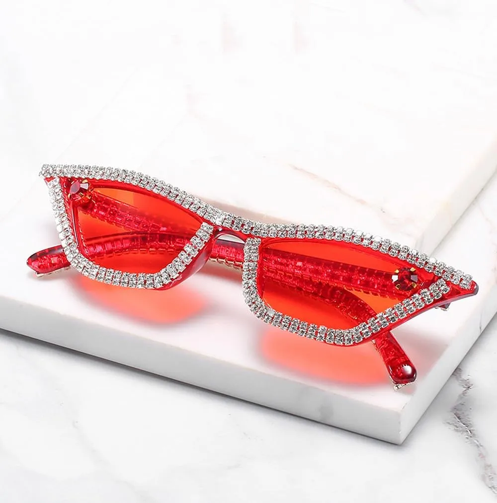 Fashion Women Diamond Sunglasses Vintage Small Rhinestone Cat eye Sunglasses Female Crystal Red Glasses Eyewear