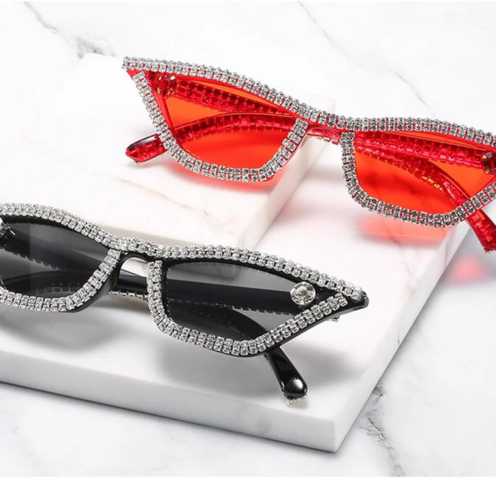 Fashion Women Diamond Sunglasses Vintage Small Rhinestone Cat eye Sunglasses Female Crystal Red Glasses Eyewear