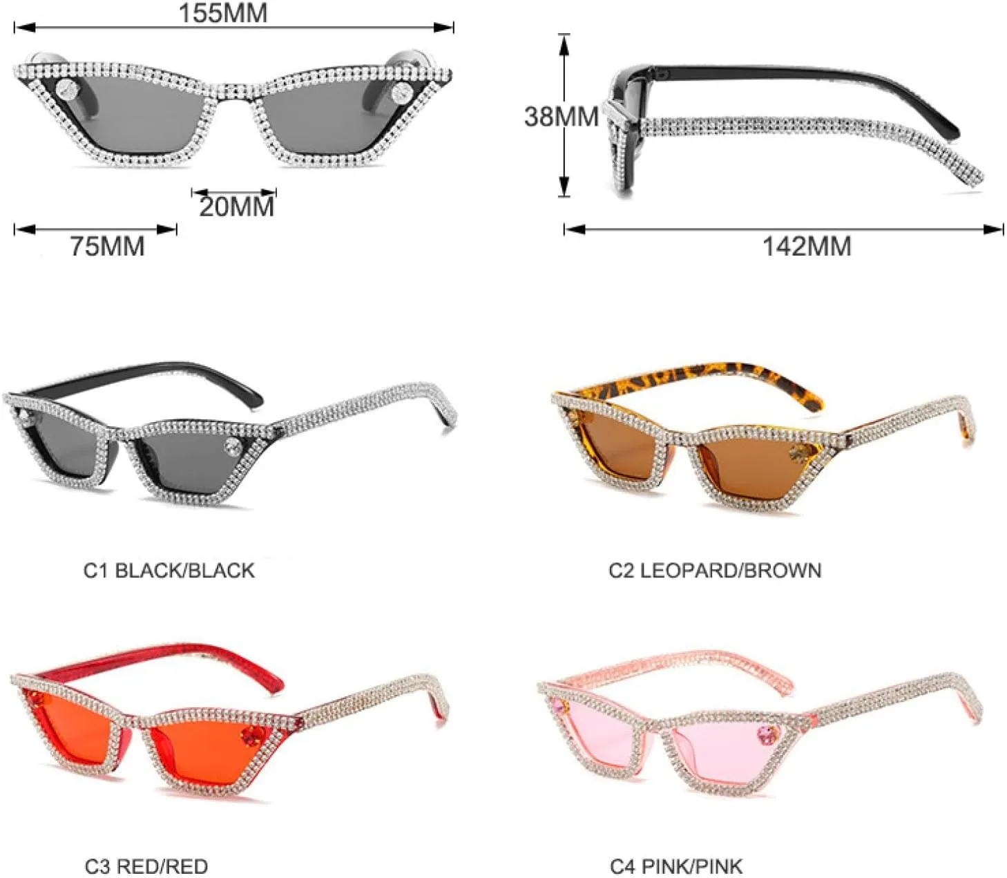 Fashion Women Diamond Sunglasses Vintage Small Rhinestone Cat Eye