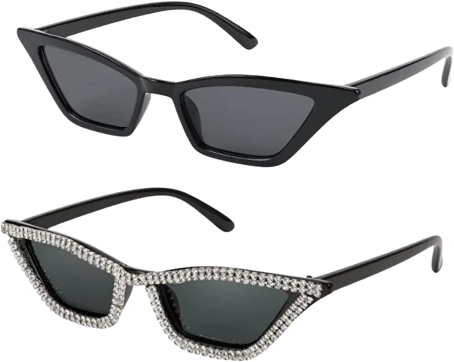 FEISEDY Small Cat Eye Sunglasses B2291 and Vintage Square Sparkling Crystal Sunglasses B2317