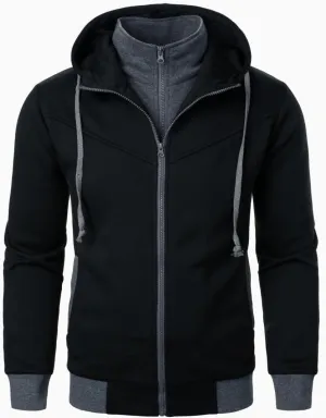 FMCHICO Men's Hooded Jacket Slim Fit Double Zipper Turtleneck Fleece Hoodie Outerwear