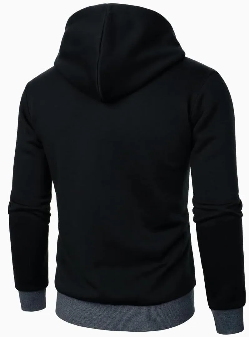 FMCHICO Men's Hooded Jacket Slim Fit Double Zipper Turtleneck Fleece Hoodie Outerwear