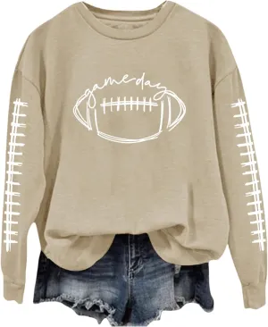 Football Sweatshirts for Women Game Day Sweatshirts Graphic Printed Hoodies Long Sleeve Pullover Tops Tunic Tops