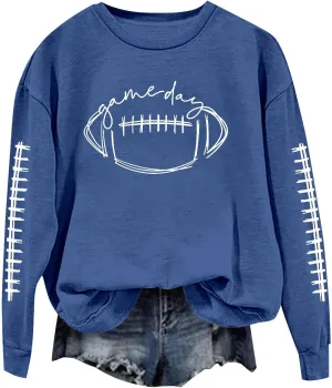 Football Sweatshirts for Women Game Day Sweatshirts Graphic Printed Hoodies Long Sleeve Pullover Tops Tunic Tops