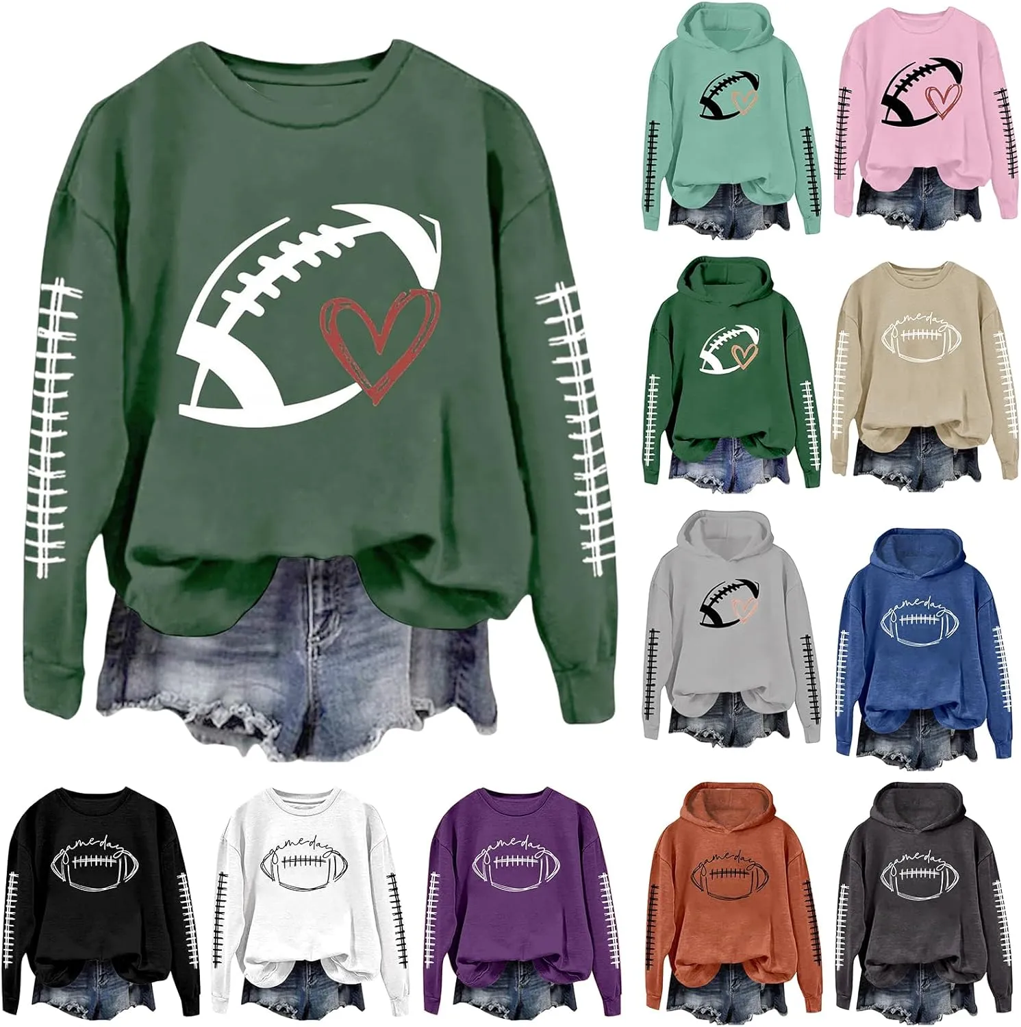 Football Sweatshirts for Women Game Day Sweatshirts Graphic Printed Hoodies Long Sleeve Pullover Tops Tunic Tops