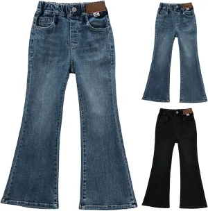 Girls' Flare Stretch Denim Jeans Cute Pants for Teen Girls High Waisted Multi Pocket Cargo Jeans Baggy Jeans