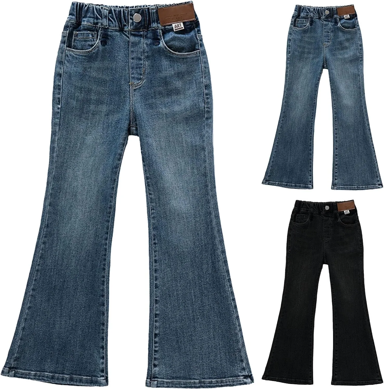 Girls' Flare Stretch Denim Jeans Cute Pants for Teen Girls High Waisted Multi Pocket Cargo Jeans Baggy Jeans