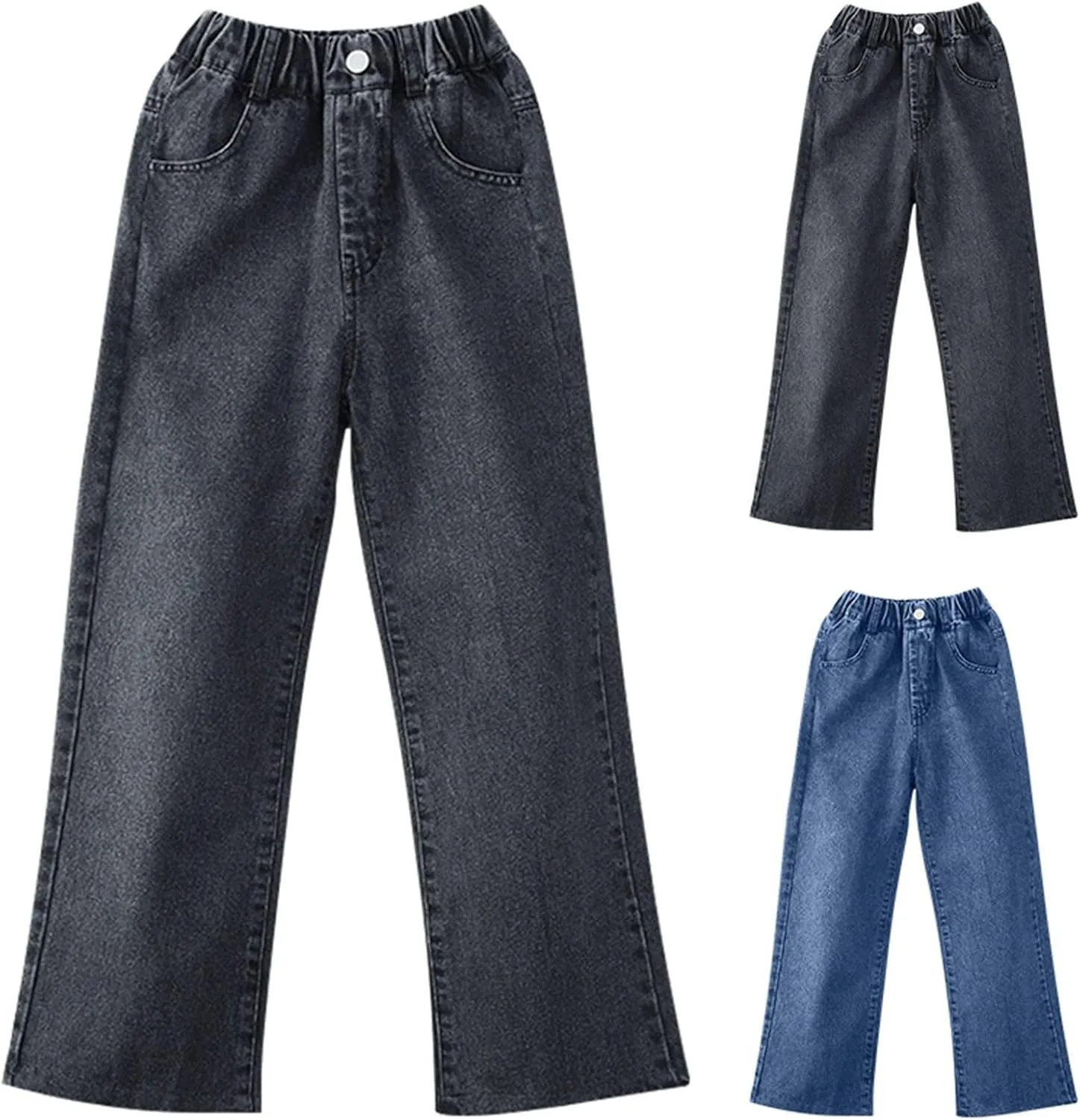 Girls Jeans Elastic Waist Straight Leg Pants Casual Denim Trousers Pants Trendy Fashion Kids Jeans Girls Baggy Jeans