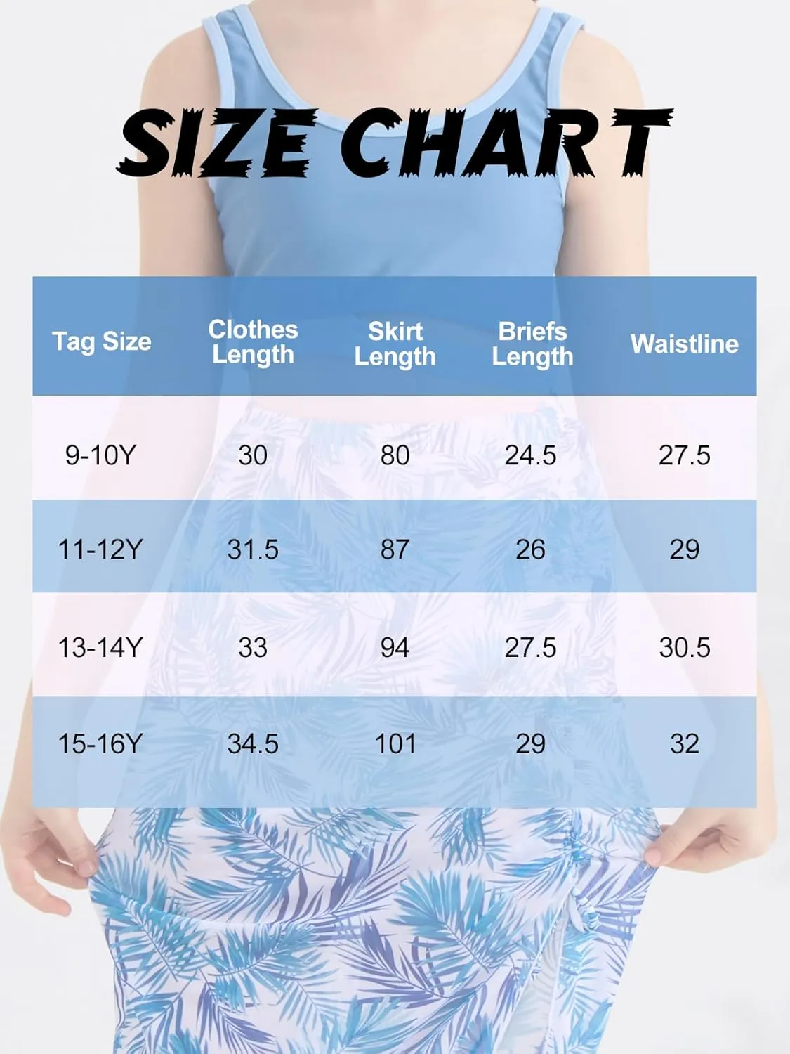 Girls Swimsuits 3 Piece Tankini Bathing Suit Set Sport Style Bikini Swimwear with Long Skirt for 9-16 Years