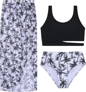 Girls Swimsuits 3 Piece Tankini Bathing Suit Set Sport Style Bikini Swimwear with Long Skirt for 9-16 Years