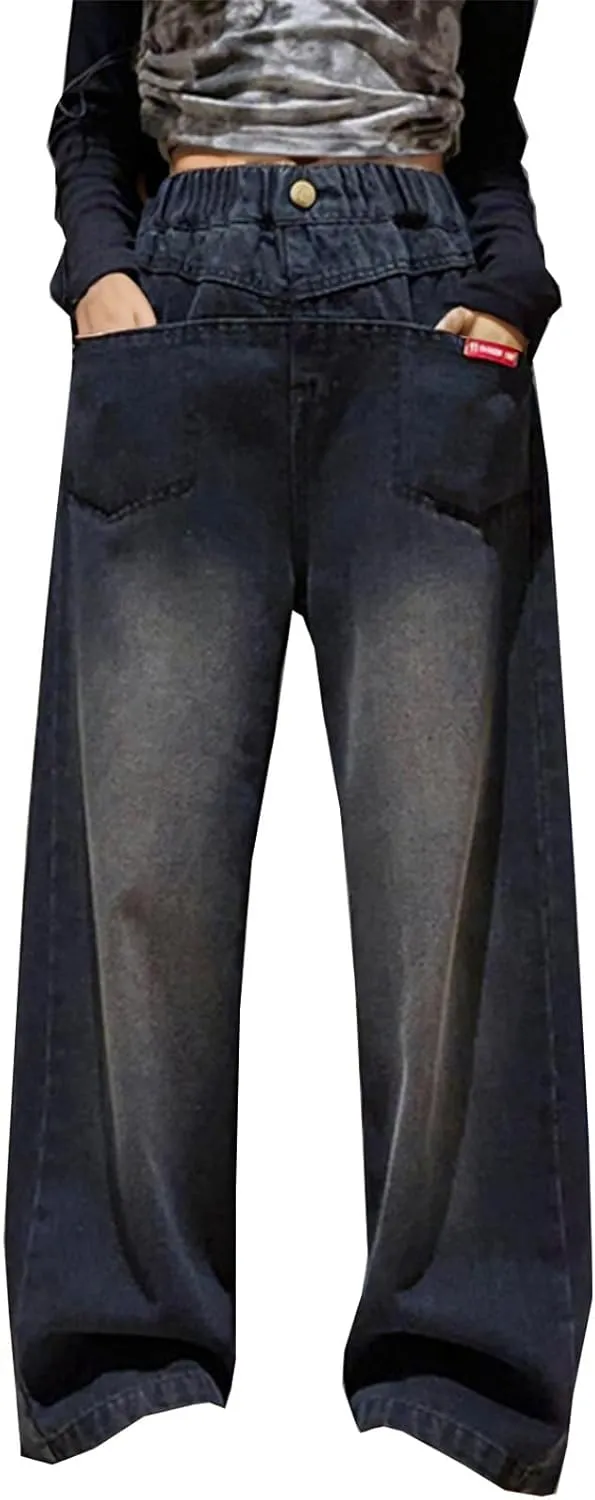 Girls Wide Leg Jeans Denim Jeans Wide Leg Baggy Jeans Stretch Training Fall Modern Athletic Relaxed Fit Lightweight