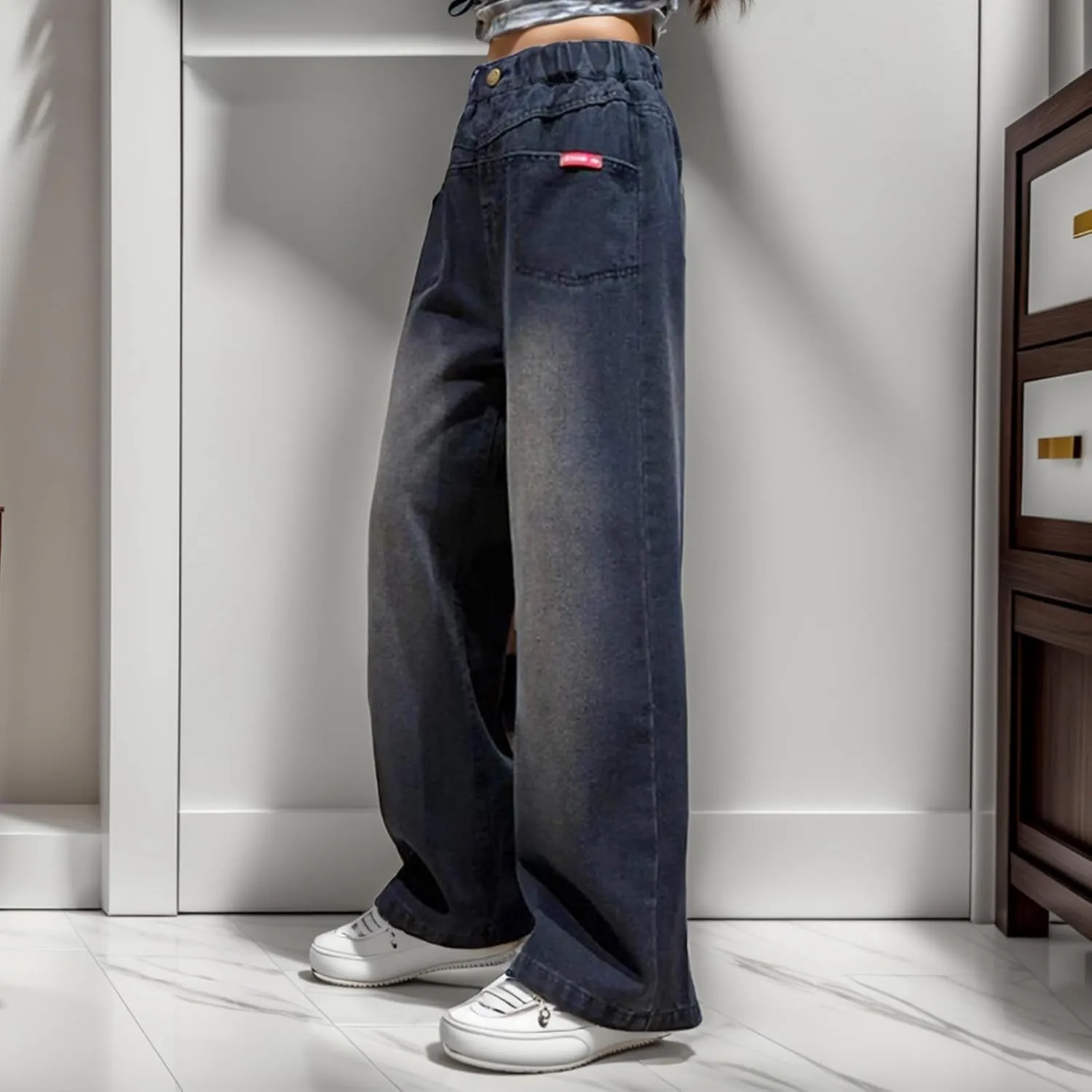 Girls Wide Leg Jeans Denim Jeans Wide Leg Baggy Jeans Stretch Training Fall Modern Athletic Relaxed Fit Lightweight