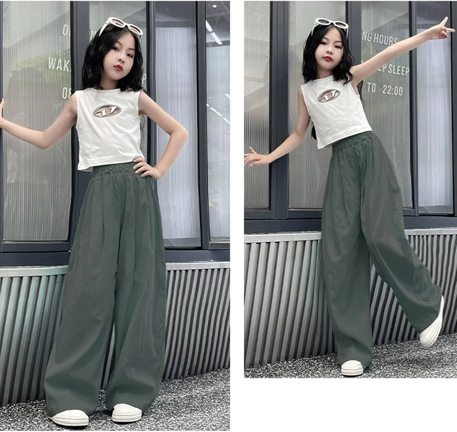 Girls Wide Leg Pants High Waisted Loose Straight Leg Trousers Kids Casual Palazzo Pants Relax Fit Baggy Pants Clothes
