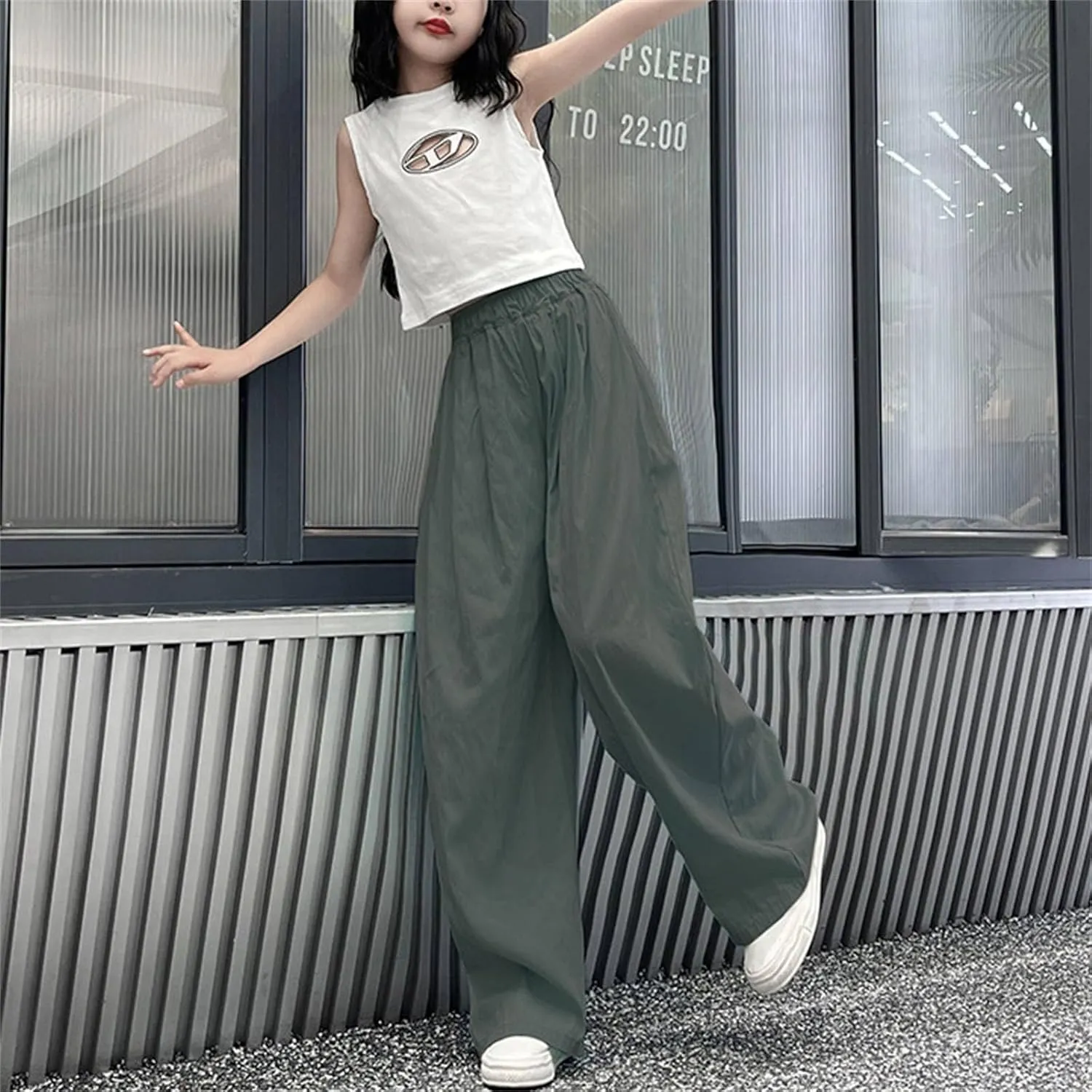 Girls Wide Leg Pants High Waisted Loose Straight Leg Trousers Kids Casual Palazzo Pants Relax Fit Baggy Pants Clothes