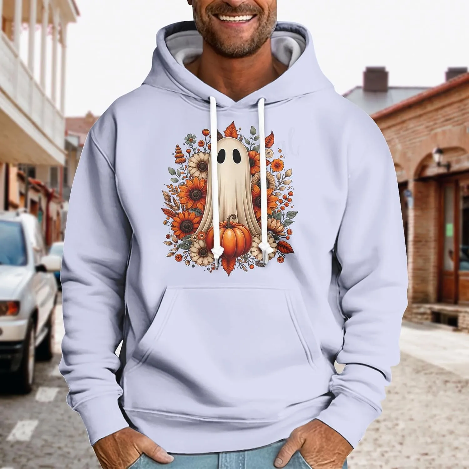 GOFULY Halloween Sweatshirts For Men Funny Fall Hoodies Problem Solved Bloody Halloween Sweatshirts Long Sleeve Sweater