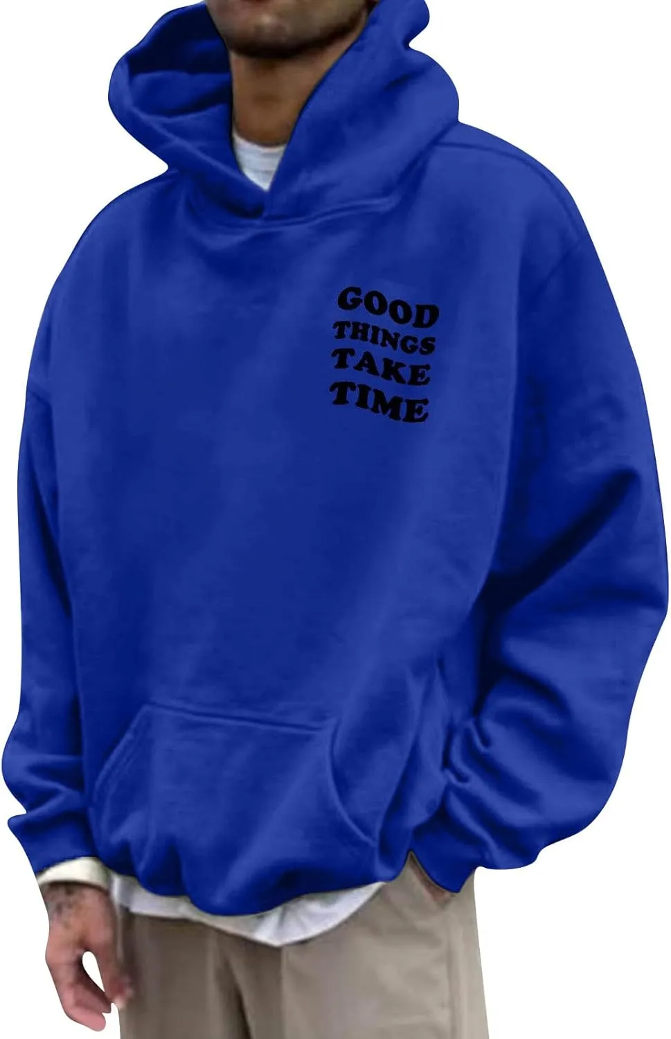 GOFULY Men'S Fashion Hoodies & Sweatshirts Good Things Take Time Letter Print Casual Fall Long Sleeve Pullover Sweatshirts