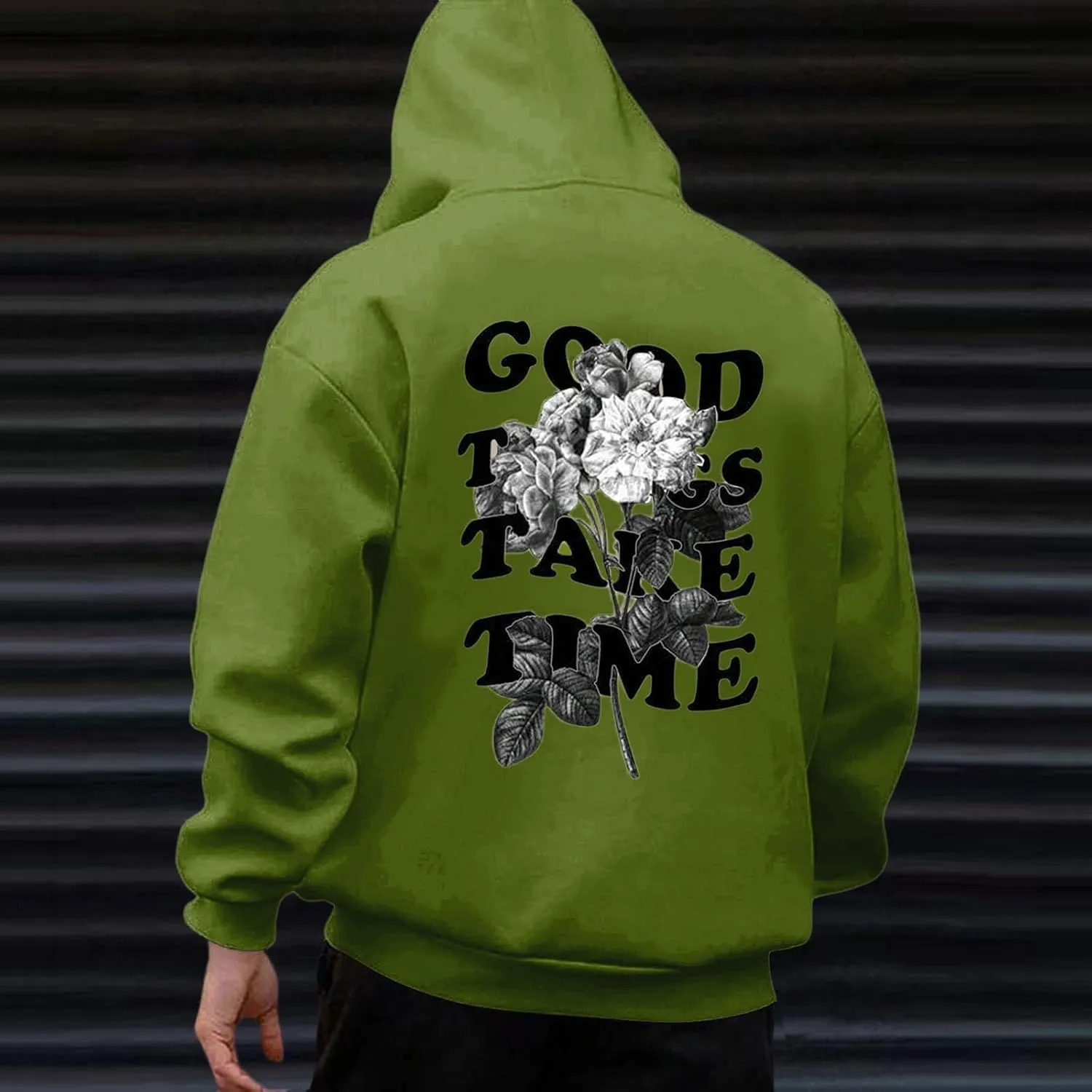 GOFULY Men'S Fashion Hoodies & Sweatshirts Good Things Take Time Letter Print Casual Fall Long Sleeve Pullover Sweatshirts