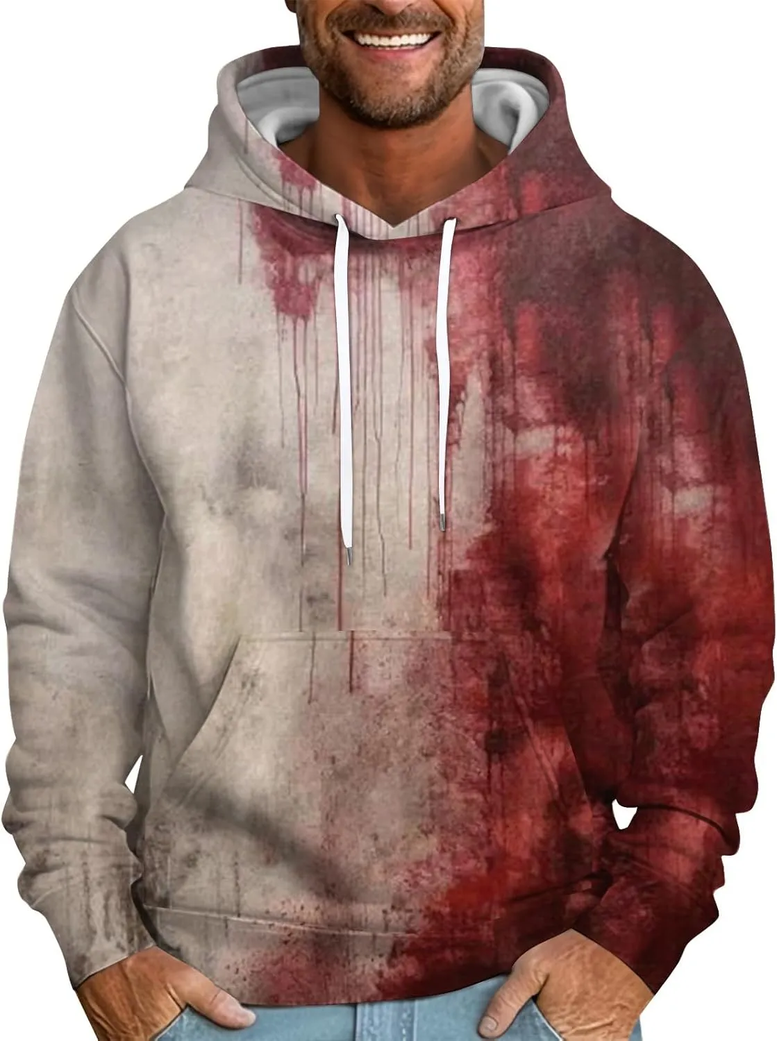 GOFULY Men'S Halloween Sweatshirts Fall Hoodies Problem Solved Bloody Halloween Winer Sweatshirts Long Sleeve Sweaters 2024