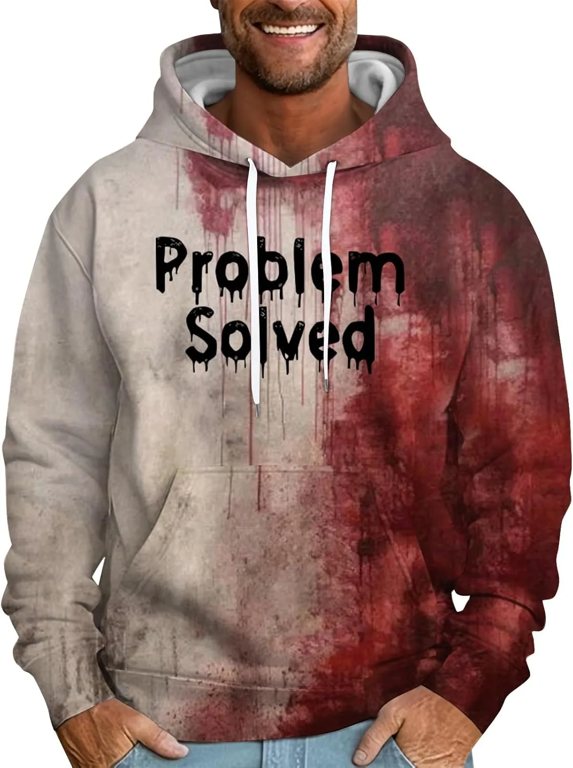 GOFULY Men'S Halloween Sweatshirts Fall Hoodies Problem Solved Bloody Halloween Winer Sweatshirts Long Sleeve Sweaters 2024