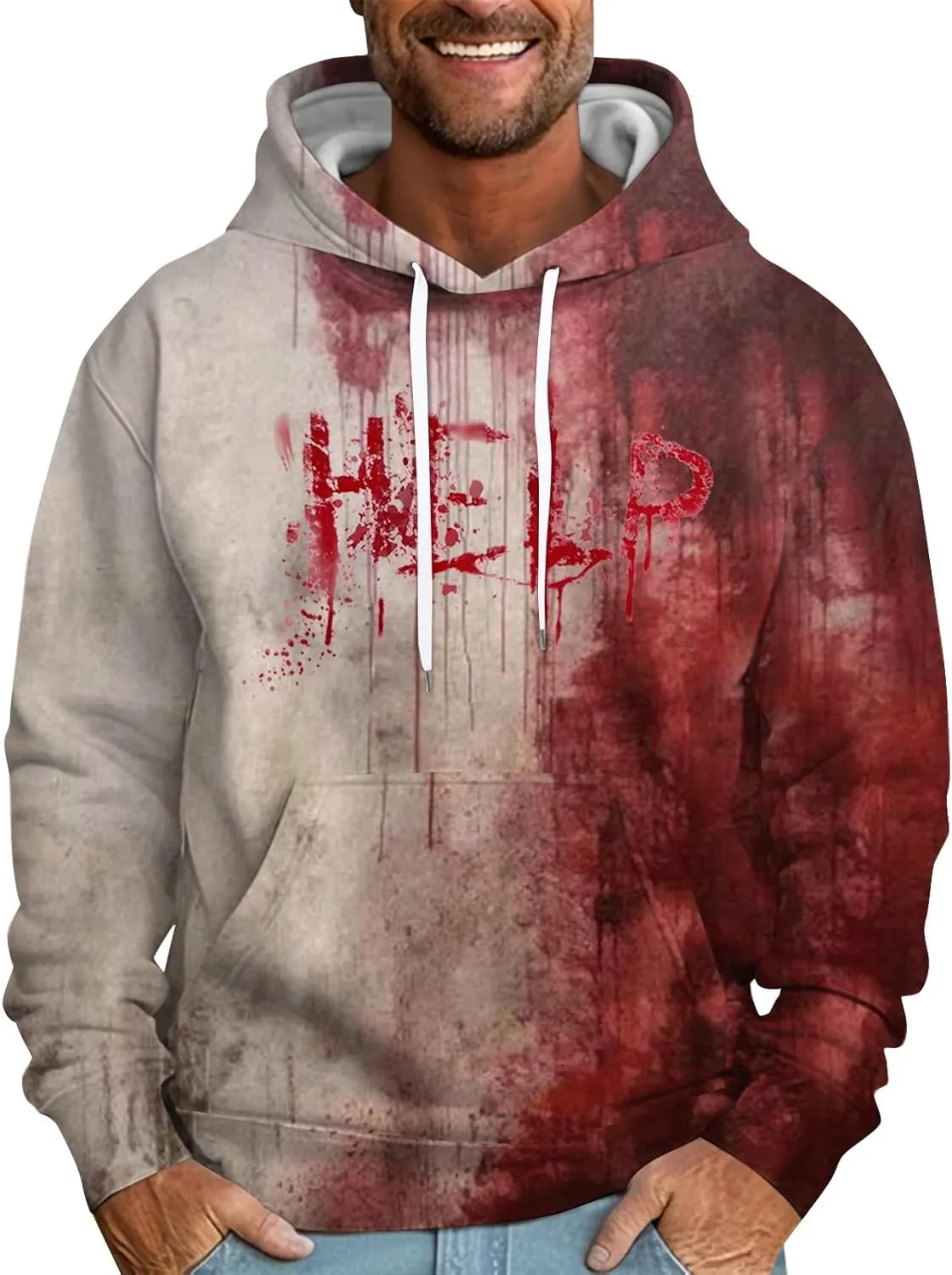 GOFULY Men'S Halloween Sweatshirts Fall Hoodies Problem Solved Bloody Halloween Winer Sweatshirts Long Sleeve Sweaters 2024