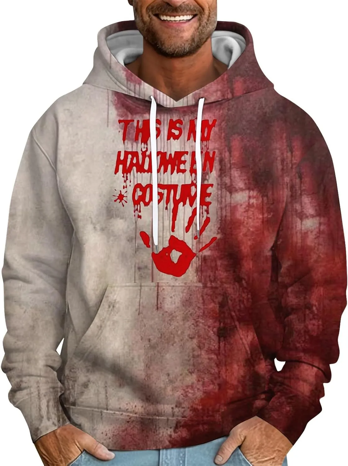 GOFULY Men'S Halloween Sweatshirts Fall Hoodies Problem Solved Bloody Halloween Winer Sweatshirts Long Sleeve Sweaters 2024
