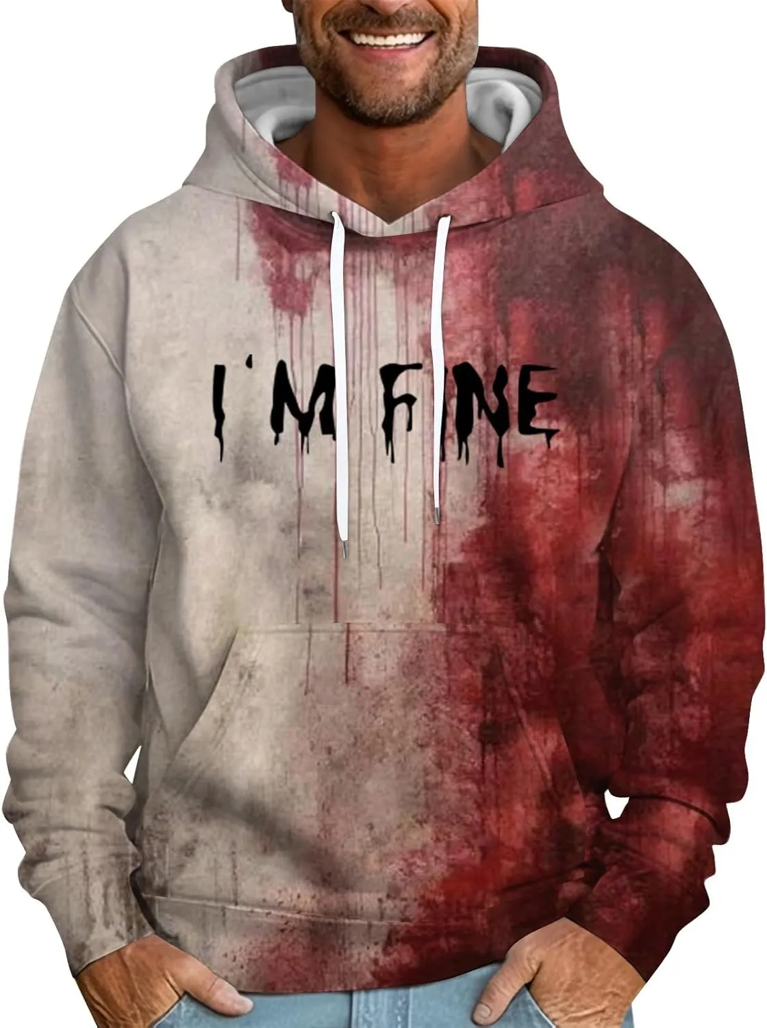 GOFULY Men'S Halloween Sweatshirts Fall Hoodies Problem Solved Bloody Halloween Winer Sweatshirts Long Sleeve Sweaters 2024