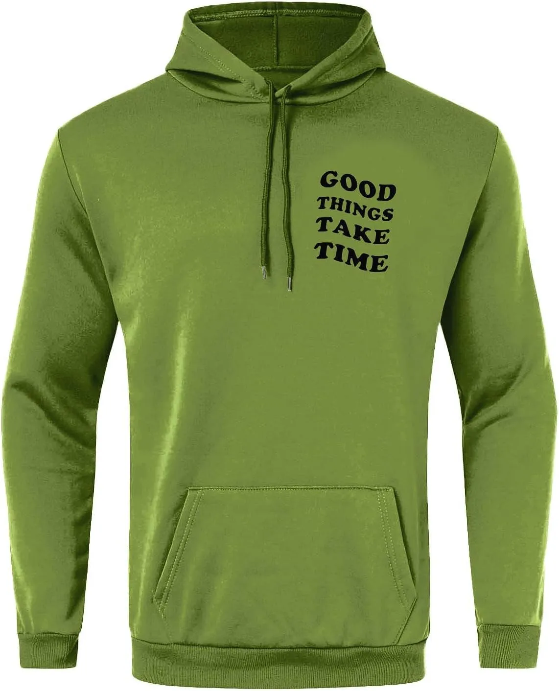 GOFULY Mens Sweatshirts Fall Good Things Take Time & Rose Shape Print Hoodies Long Sleeve Pullover Winter Shirts Big And Tall