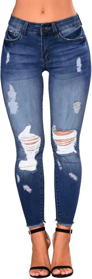 Gumipy Ripped Jeans Womens High Waisted Stretchy Skinny Jeans Trendy Tummy Control Jeggings Butt Lifting Distressed Jeans