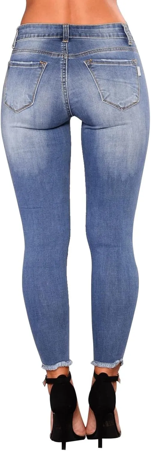 Gumipy Skinny Jeans for Women High Waisted Ripped Jeans Stretchy Tummy Control Jeggings Butt Lifting Distressed Jeans