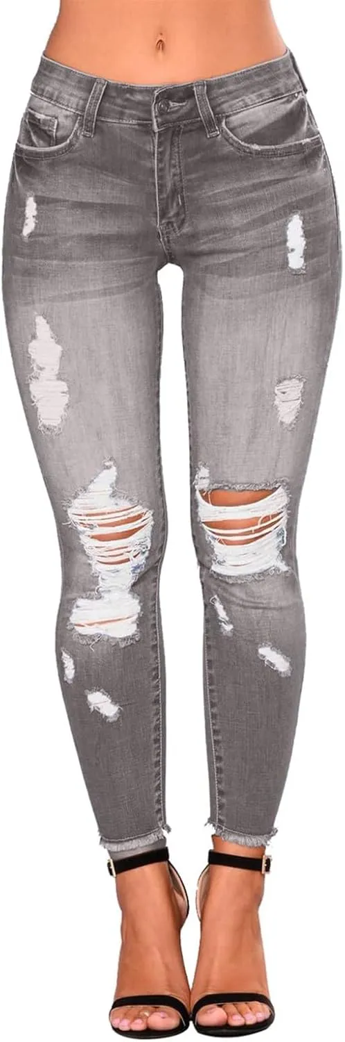 Gumipy Skinny Jeans for Women High Waisted Ripped Jeans Stretchy Tummy Control Jeggings Butt Lifting Distressed Jeans