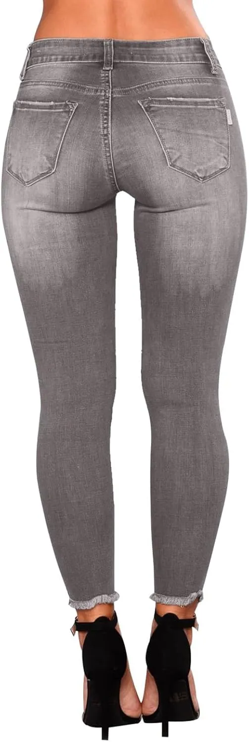 Gumipy Skinny Jeans for Women High Waisted Ripped Jeans Stretchy Tummy Control Jeggings Butt Lifting Distressed Jeans