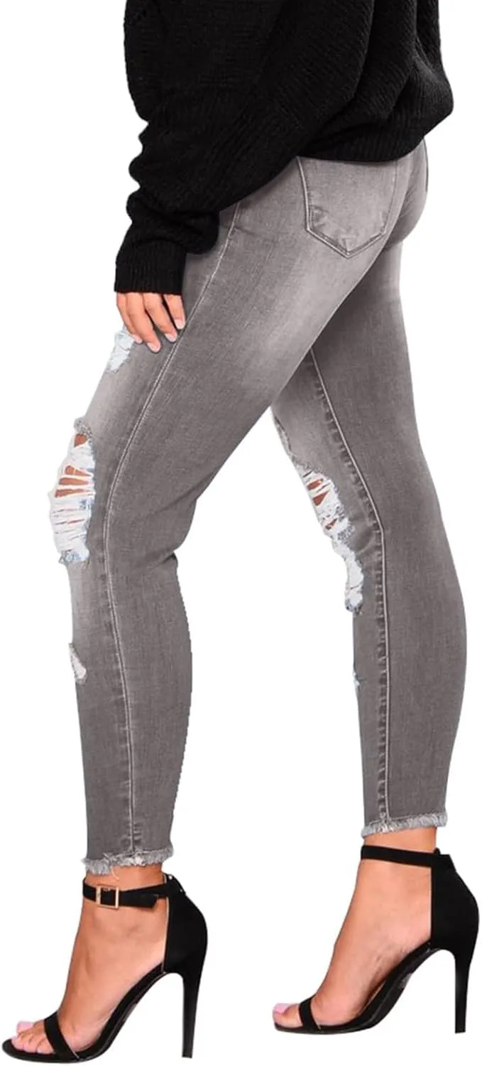Gumipy Skinny Jeans for Women High Waisted Ripped Jeans Stretchy Tummy Control Jeggings Butt Lifting Distressed Jeans