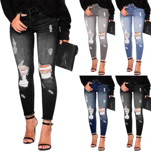 Gumipy Skinny Jeans for Women High Waisted Ripped Jeans Stretchy Tummy Control Jeggings Butt Lifting Distressed Jeans
