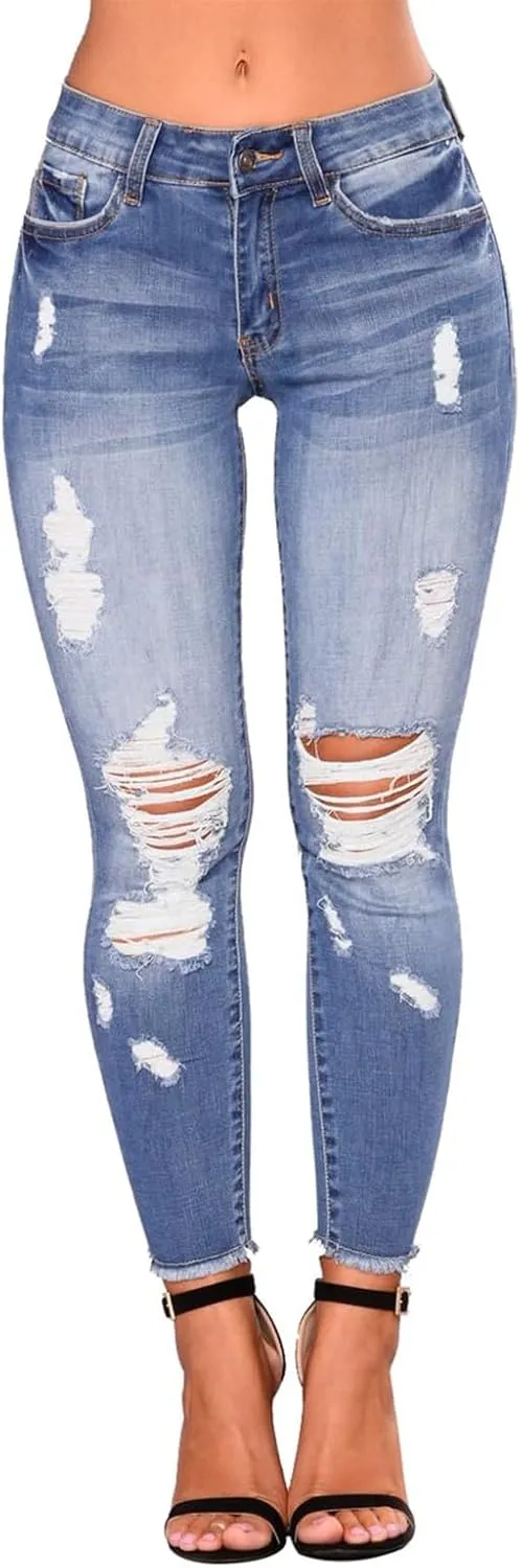 Gumipy Skinny Jeans for Women High Waisted Ripped Jeans Stretchy Tummy Control Jeggings Butt Lifting Distressed Jeans