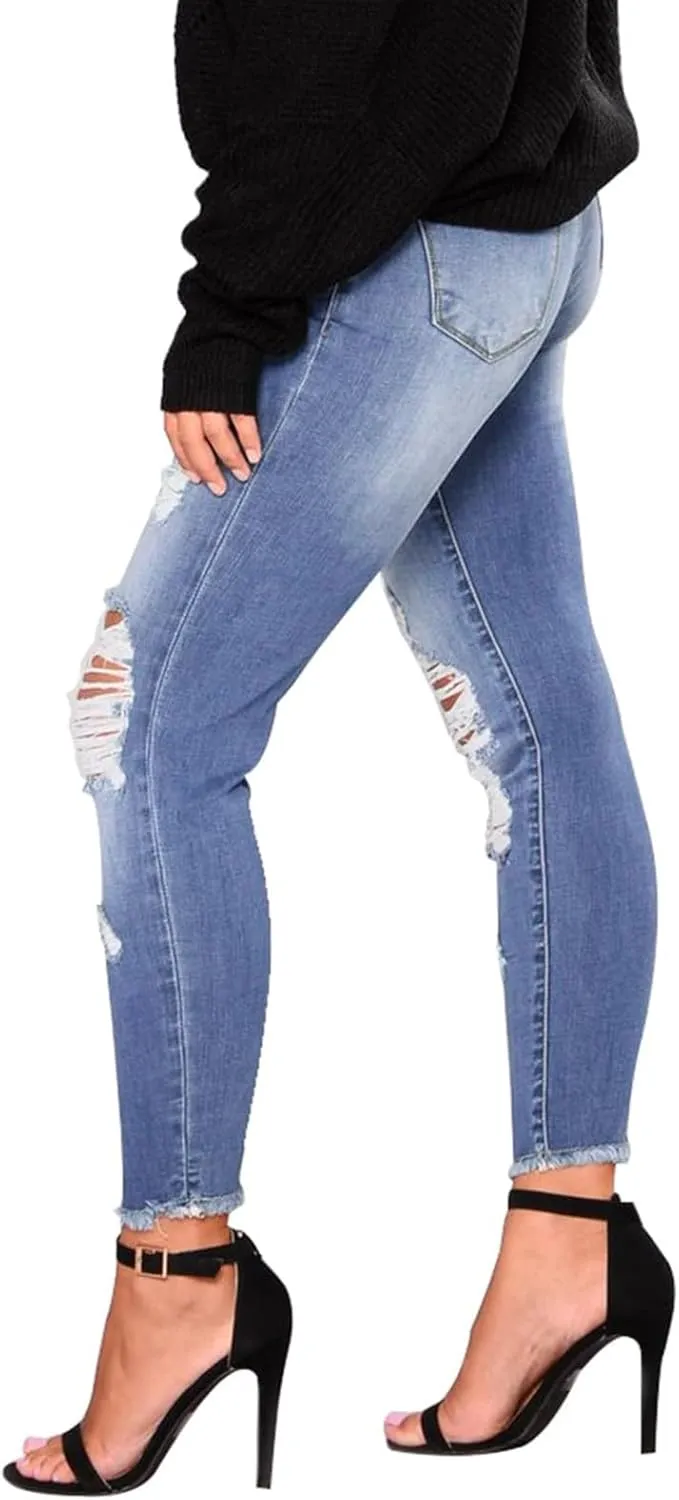 Gumipy Skinny Jeans for Women High Waisted Ripped Jeans Stretchy Tummy Control Jeggings Butt Lifting Distressed Jeans