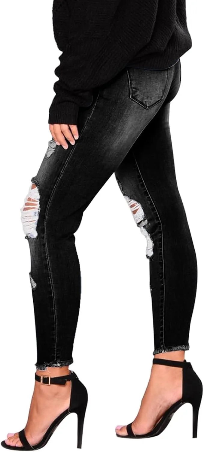 Gumipy Womens Skinny Jeans High Waisted Stretchy Ripped Jeans Trendy Tummy Control Jeggings Butt Lifting Distressed Jeans