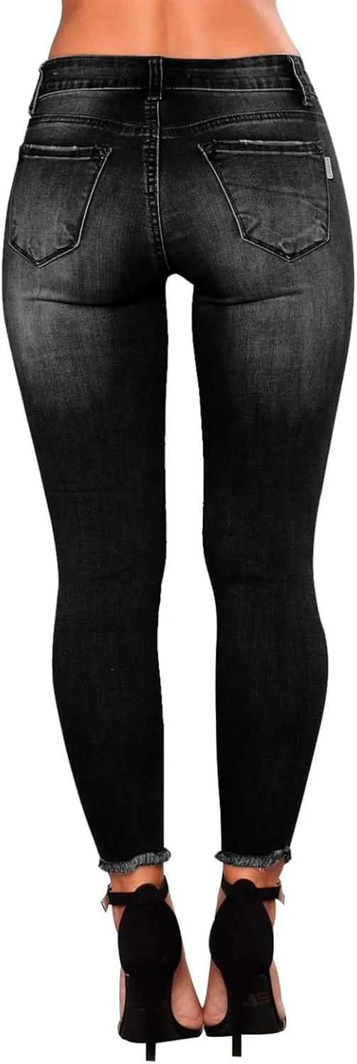 Gumipy Womens Skinny Jeans High Waisted Stretchy Ripped Jeans Trendy Tummy Control Jeggings Butt Lifting Distressed Jeans