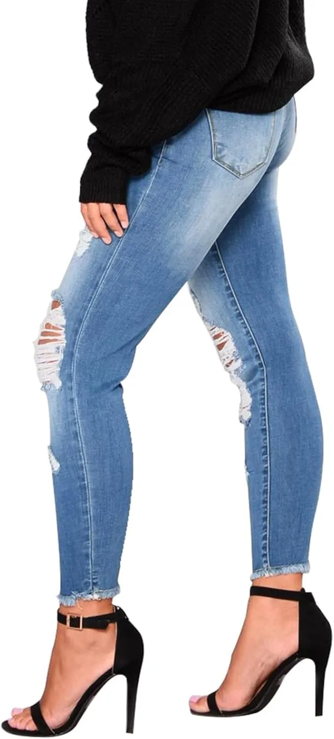 Gumipy Womens Skinny Jeans High Waisted Stretchy Ripped Jeans Trendy Tummy Control Jeggings Butt Lifting Distressed Jeans