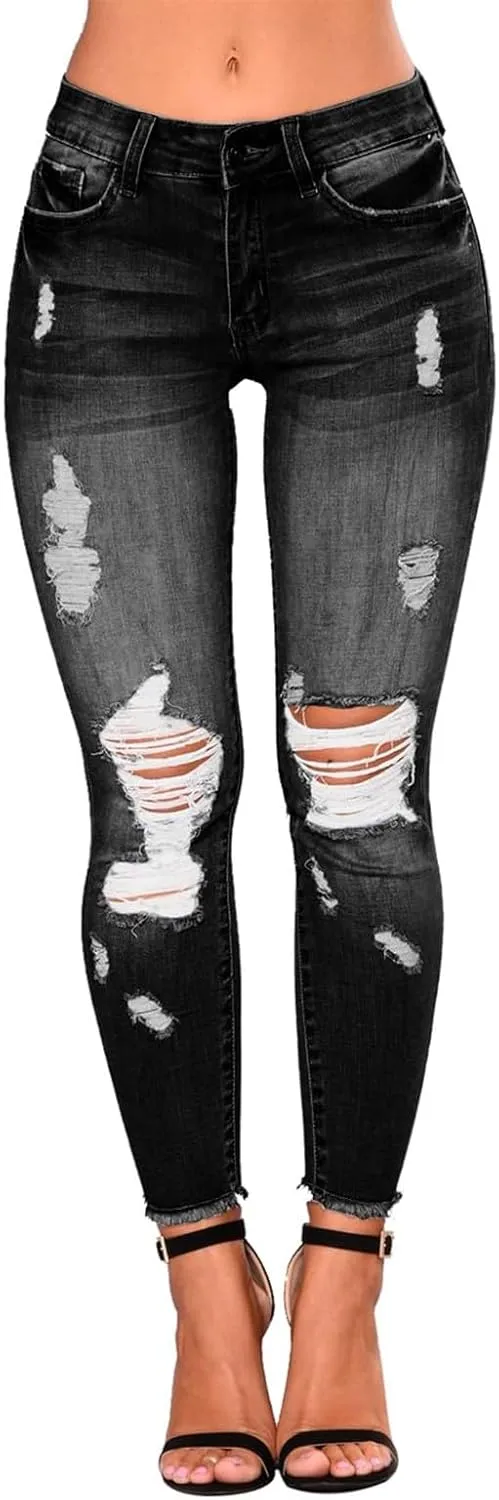 Gumipy Womens Skinny Jeans High Waisted Stretchy Ripped Jeans Trendy Tummy Control Jeggings Butt Lifting Distressed Jeans