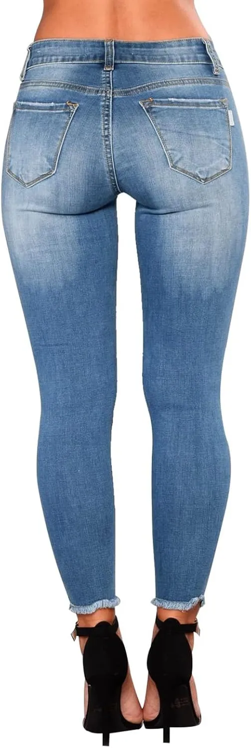 Gumipy Womens Skinny Jeans High Waisted Stretchy Ripped Jeans Trendy Tummy Control Jeggings Butt Lifting Distressed Jeans