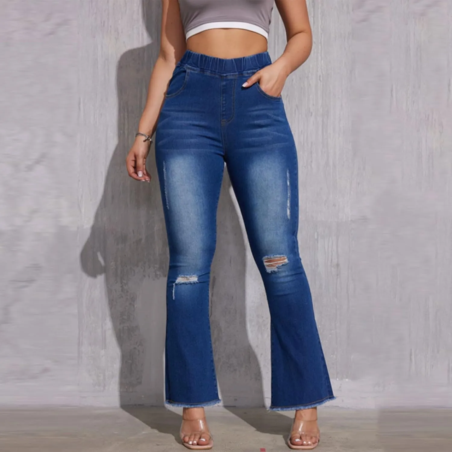 High Waisted Bell Bottom Jeans for Women Flare Jeans for Women Stretch Wide Leg Fashion Bell Bottom Jeans
