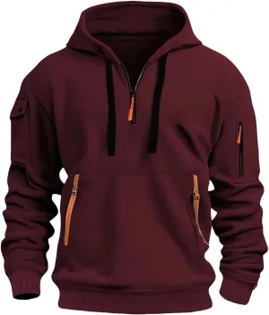 Hoodies for Men Quarter Zip Up Pullover Vintage Work Hoodie with Pockets Military Tactical Construction Sweatshirt