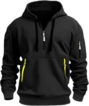 Hoodies for Men Quarter Zip Up Pullover Vintage Work Hoodie with Pockets Military Tactical Construction Sweatshirt