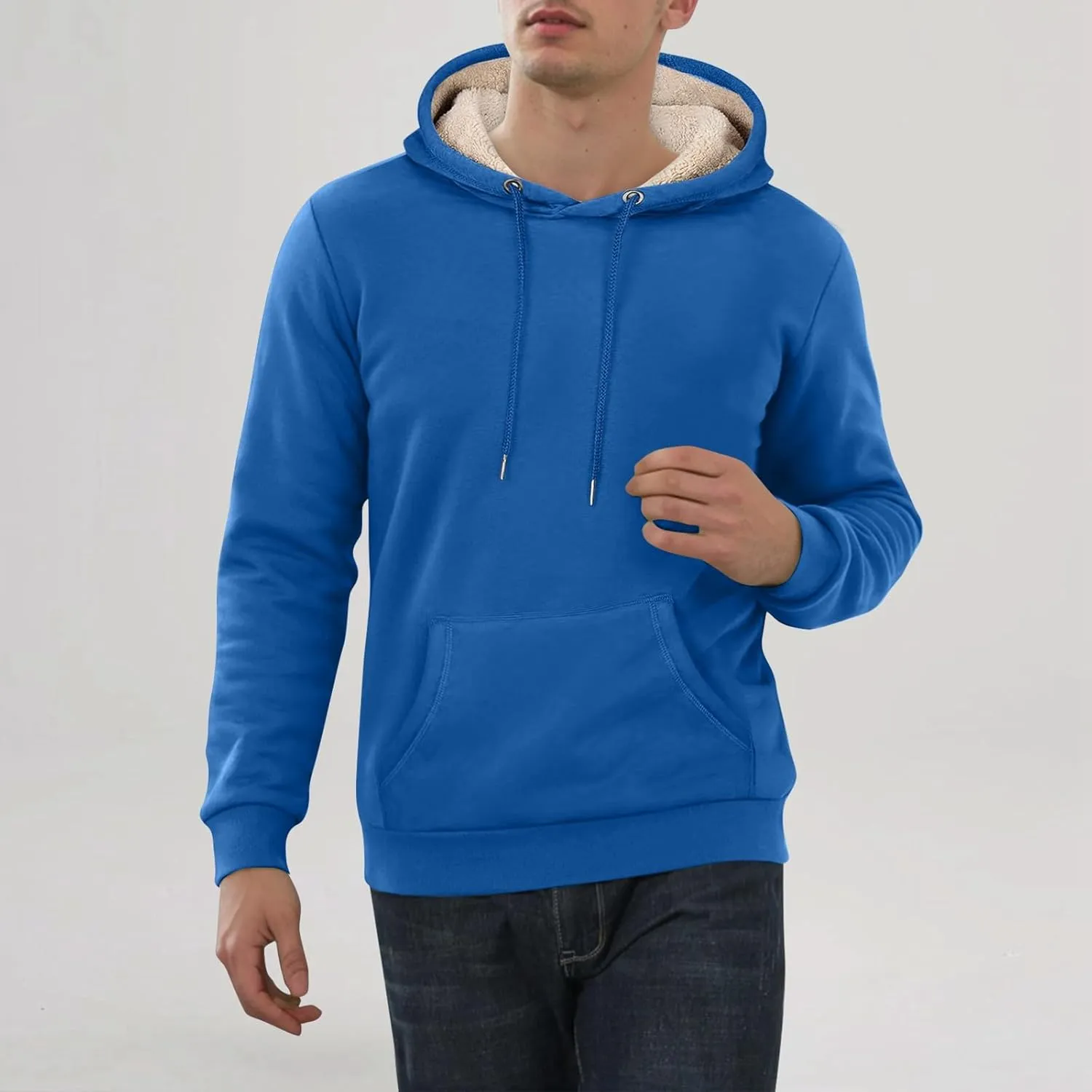 Hoodies For Men Sherpa Fleece Lined Sweatshirt Pullover Sweaters Winter Warm Hoodie With Pockets