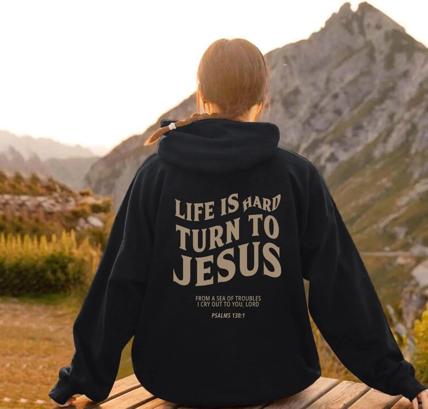 Hoodies For Teen Girls Life Is Hard Turn To Jesus Letter Print Long Sleeve Pullover Tops With Kangaroo Pocket Fall Trendy