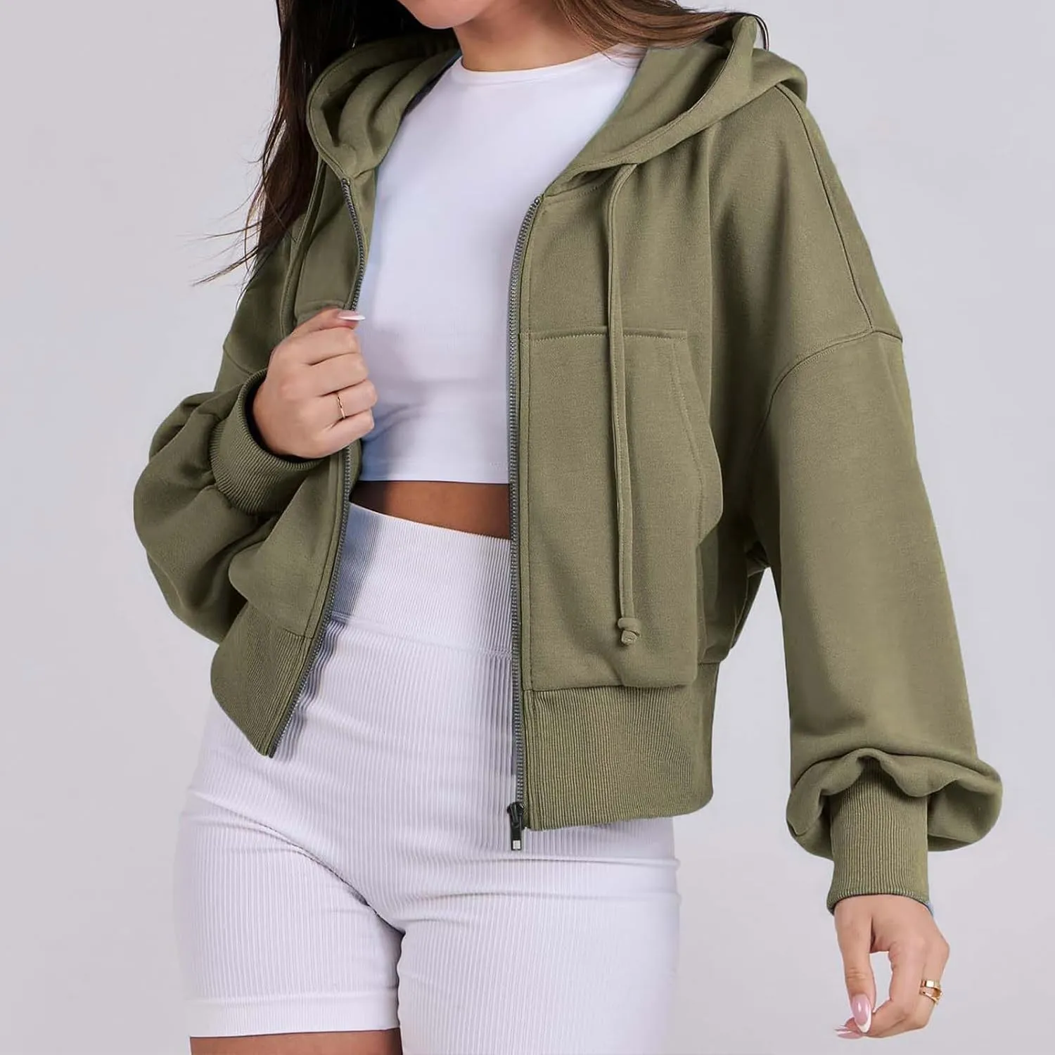 Hoodies for Women Full Zip Up Cropped Sweatshirts Jackets Casual Comfy Gym Tops Fall Outfits Winter Clothes