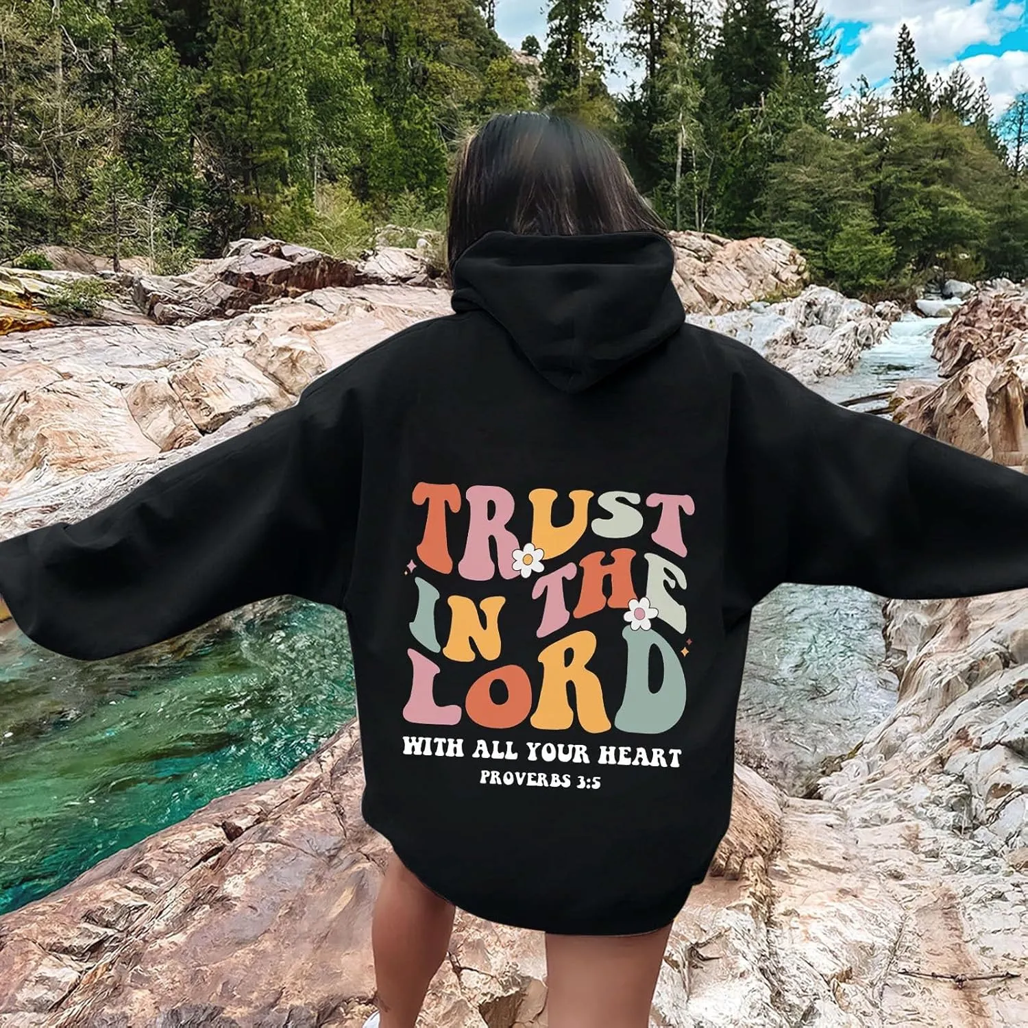 Hoodies For Women Graphic Trust In The Lord Christian Shape Print Winter Outfit With Pocket Drawstring Soft Casual Pullover