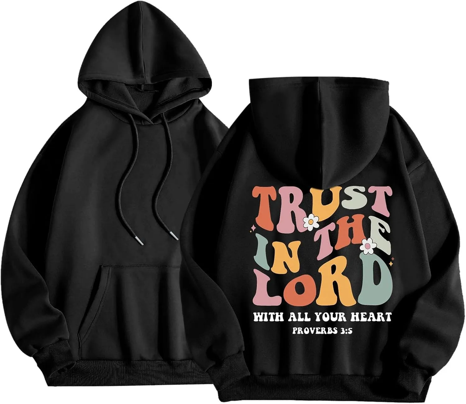 Hoodies For Women Graphic Trust In The Lord Christian Shape Print Winter Outfit With Pocket Drawstring Soft Casual Pullover